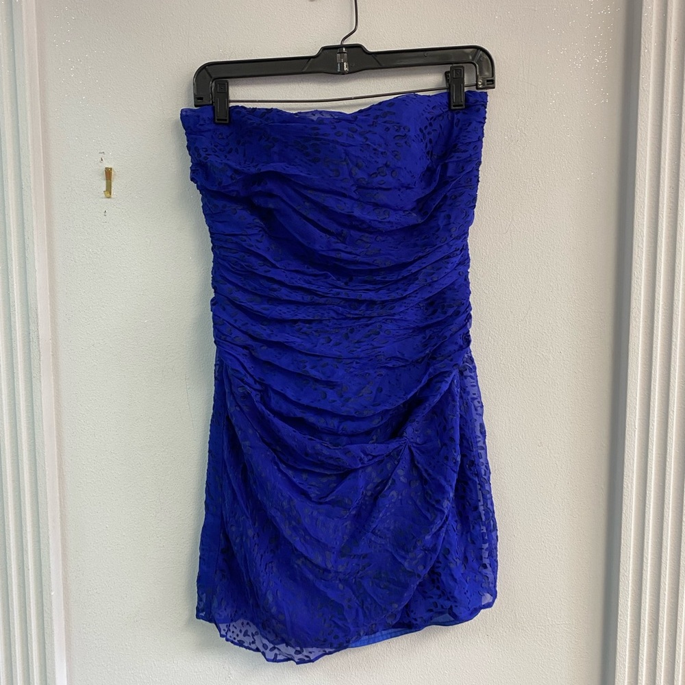 Strapless Royal Blue Patterned Mini Dress